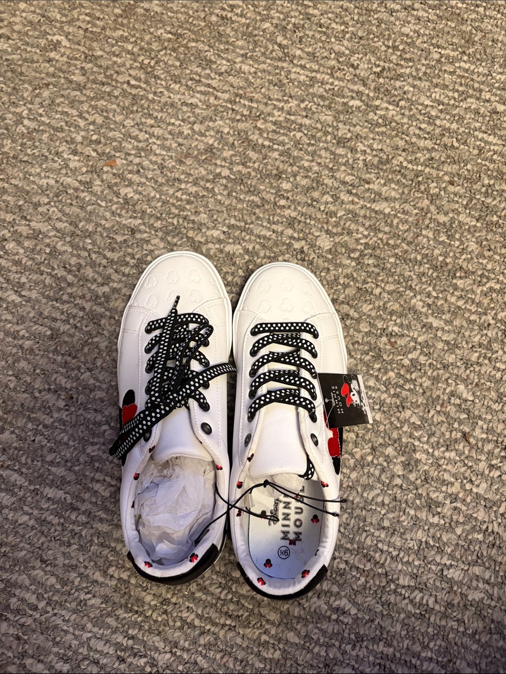 Disney Minnie Mouse White Sneakers with Red Heart Accent